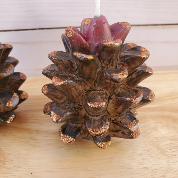 Decorative Debi Lilly Design Pinecone Candles W/ Glitter Set Of 2  3" Tall - Picture 6 of 12